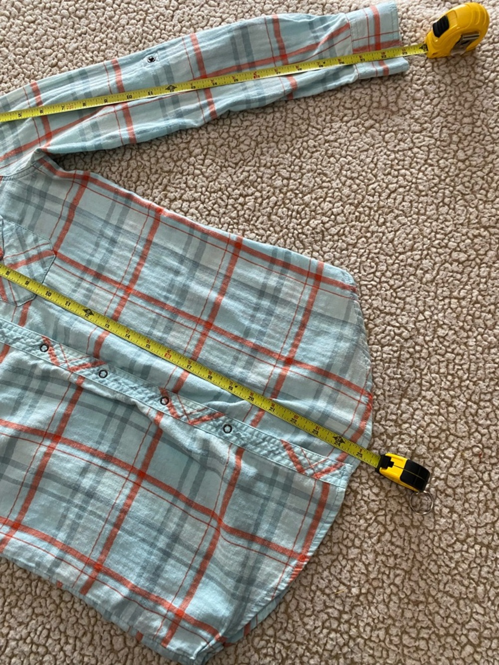 Arizona Jean Company Light Aqua and Orange Plaid Button-Up Shirt - Picture 4 of 9